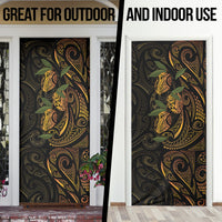 Hawaiian Mango Tribal Tattoo Door Cover Gold Pacific Traditional Pattern