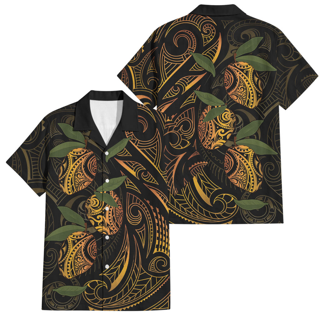 Hawaiian Mango Tribal Tattoo Family Matching Mermaid Dress and Hawaiian Shirt Gold Pacific Traditional Pattern