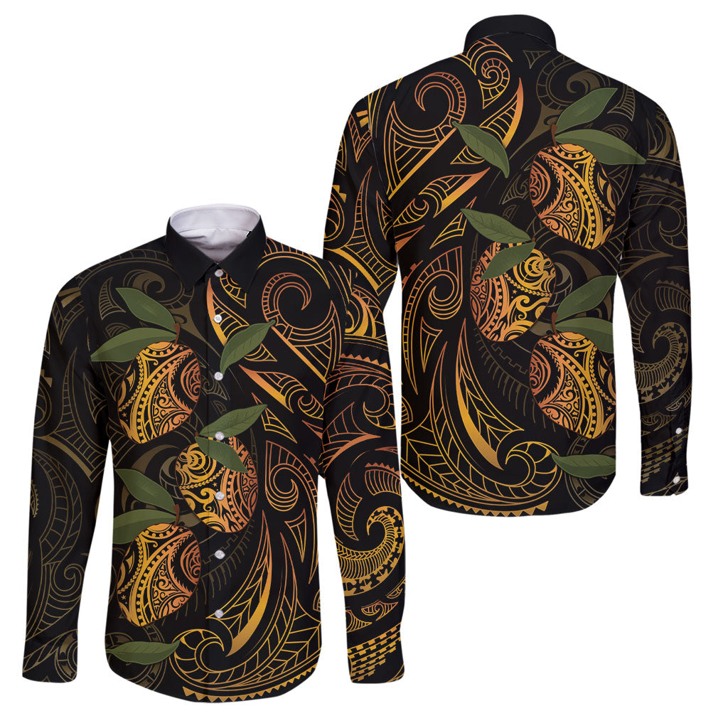 Hawaiian Mango Tribal Tattoo Family Matching Mermaid Dress and Hawaiian Shirt Gold Pacific Traditional Pattern