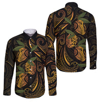 Hawaiian Mango Tribal Tattoo Family Matching Mermaid Dress and Hawaiian Shirt Gold Pacific Traditional Pattern