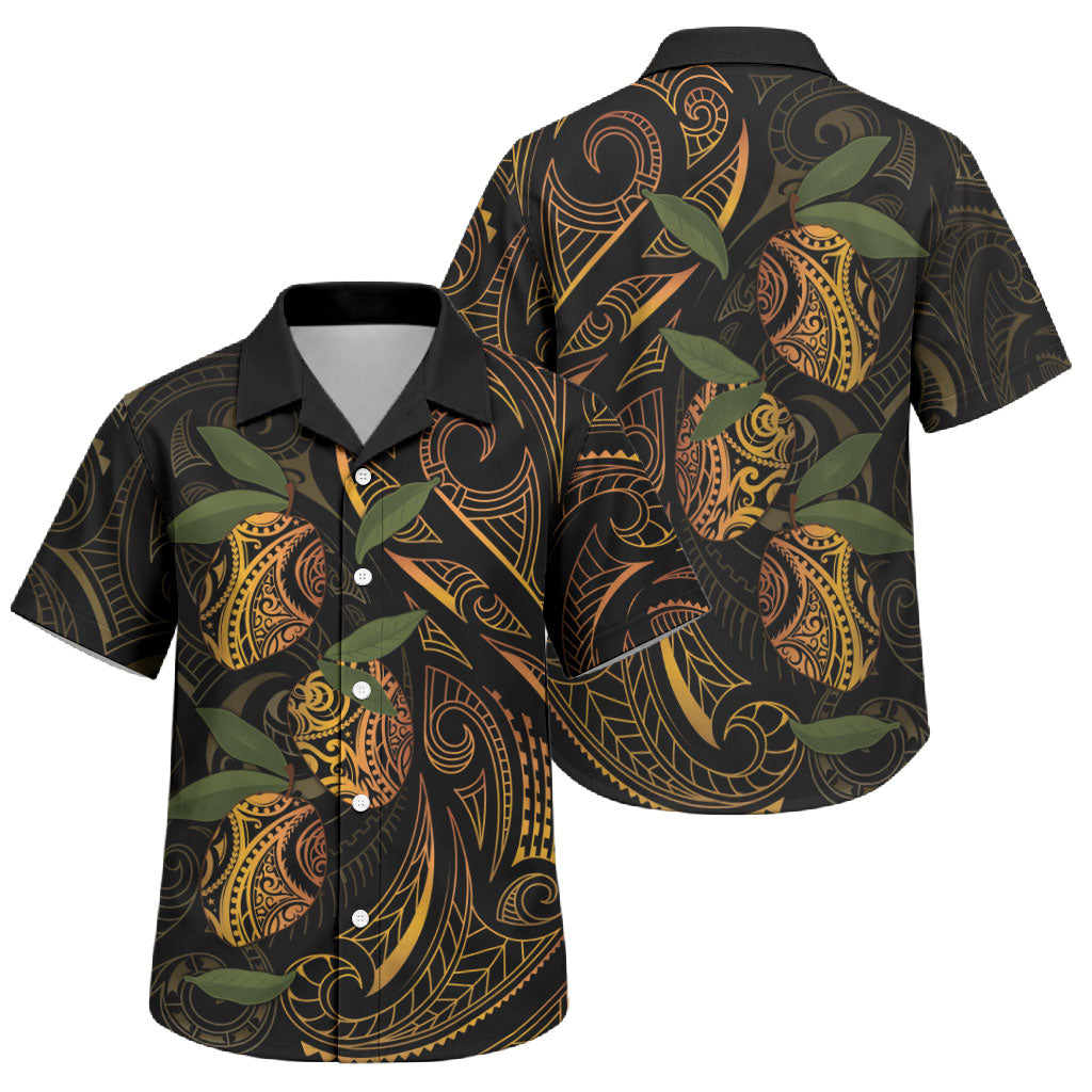 Hawaiian Mango Tribal Tattoo Family Matching Summer Maxi Dress and Hawaiian Shirt Gold Pacific Traditional Pattern