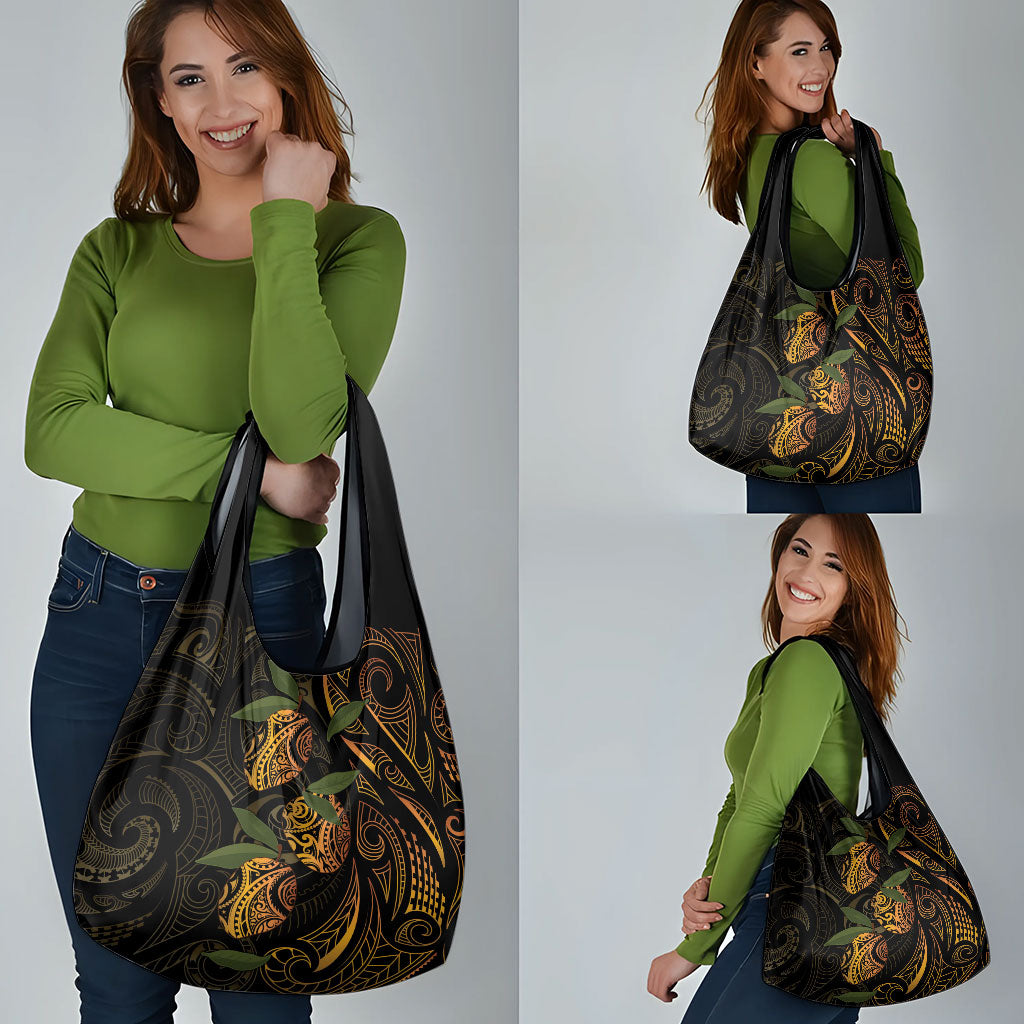 Hawaiian Mango Tribal Tattoo Grocery Bag Gold Pacific Traditional Pattern