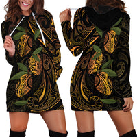 Hawaiian Mango Tribal Tattoo Hoodie Dress Gold Pacific Traditional Pattern