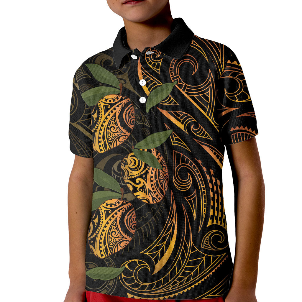Hawaiian Mango Tribal Tattoo Kid Polo Shirt Gold Pacific Traditional Pattern