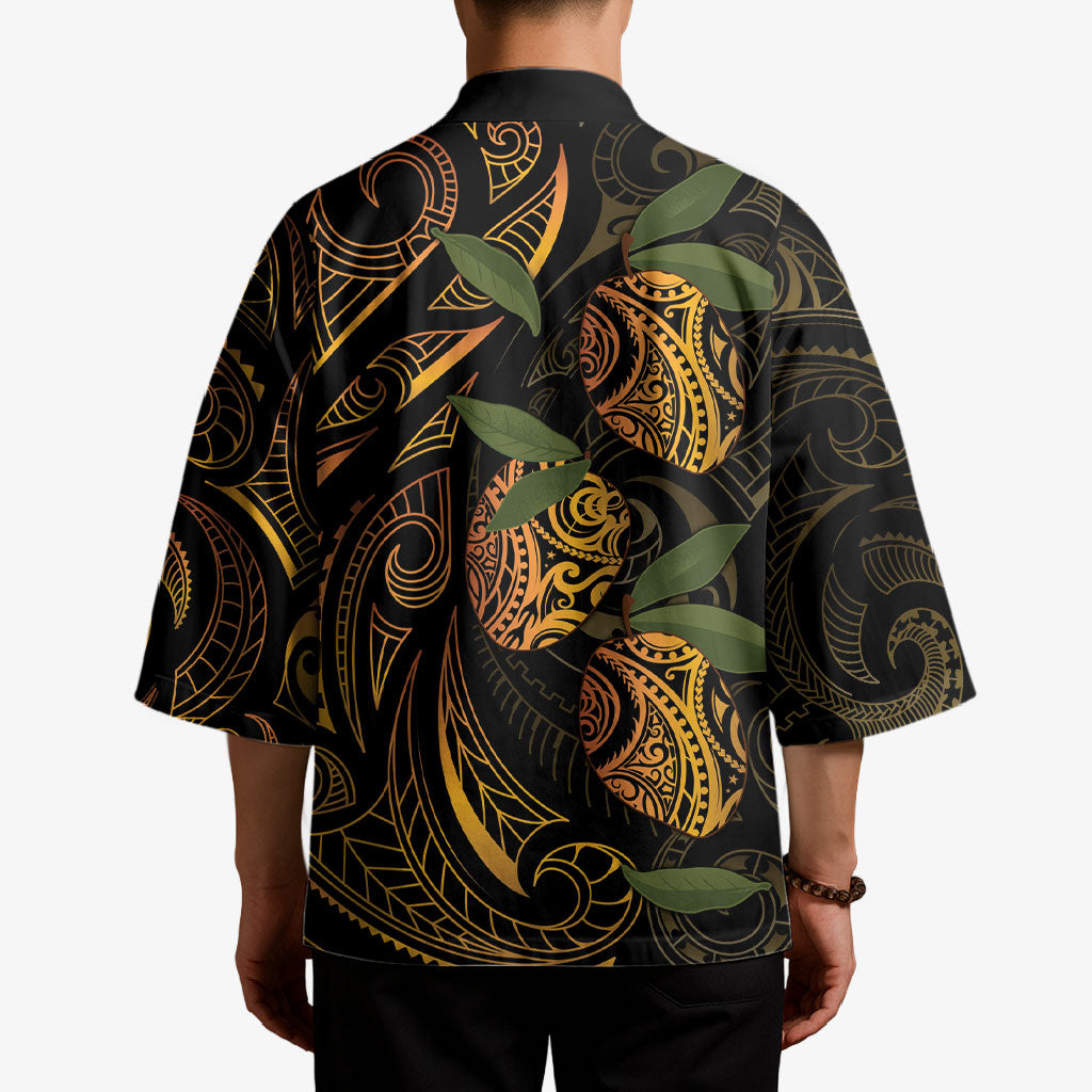 Hawaiian Mango Tribal Tattoo Kimono Gold Pacific Traditional Pattern