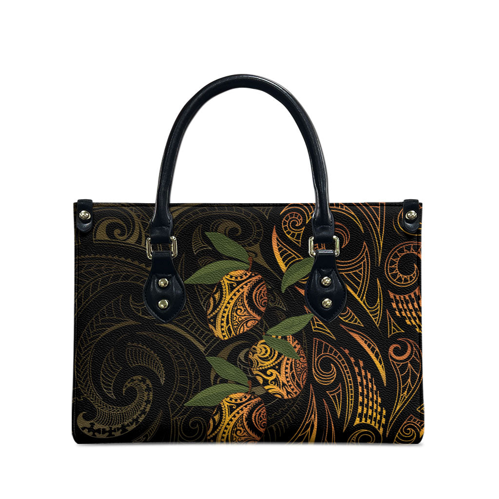Hawaiian Mango Tribal Tattoo Leather Bag Gold Pacific Traditional Pattern