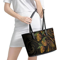 Hawaiian Mango Tribal Tattoo Leather Tote Bag Gold Pacific Traditional Pattern