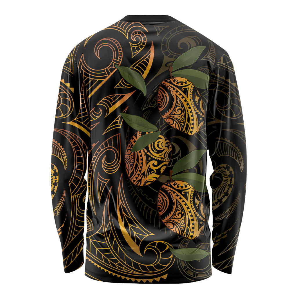 Hawaiian Mango Tribal Tattoo Long Sleeve Shirt Gold Pacific Traditional Pattern