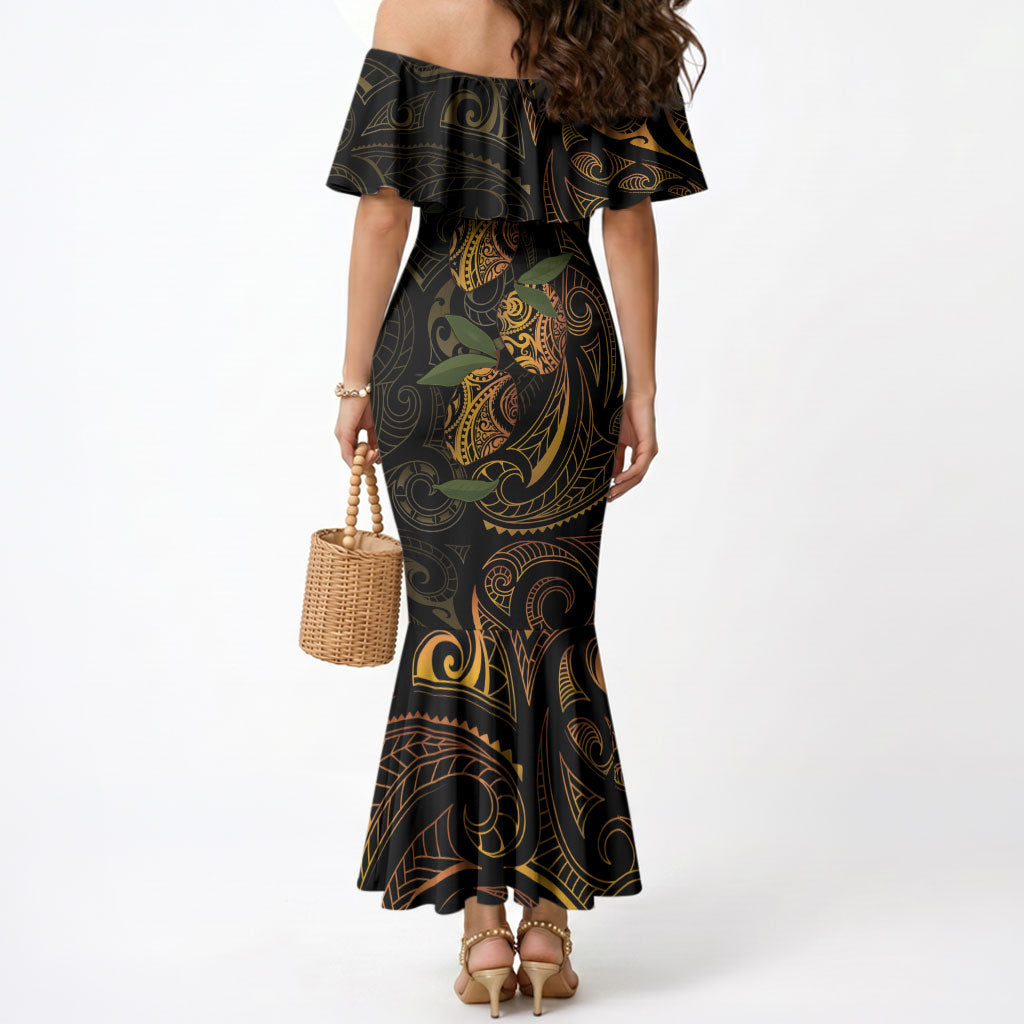 Hawaiian Mango Tribal Tattoo Mermaid Dress Gold Pacific Traditional Pattern