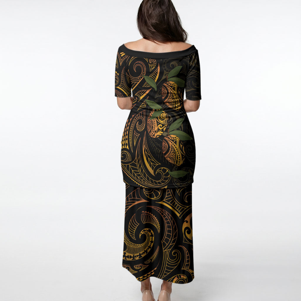 Hawaiian Mango Tribal Tattoo Puletasi Gold Pacific Traditional Pattern
