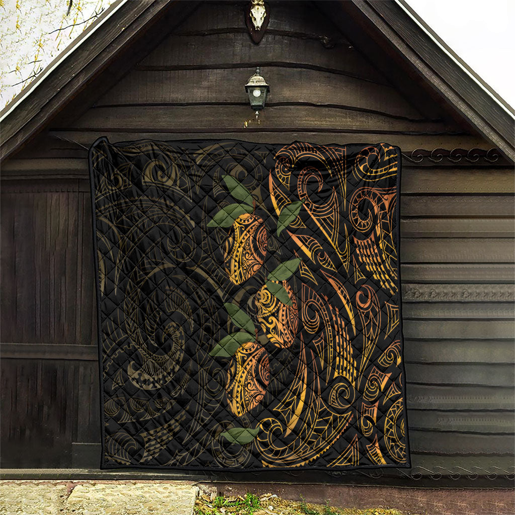 Hawaiian Mango Tribal Tattoo Quilt Gold Pacific Traditional Pattern