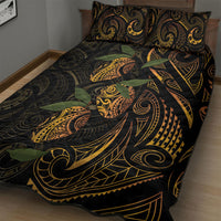 Hawaiian Mango Tribal Tattoo Quilt Bed Set Gold Pacific Traditional Pattern