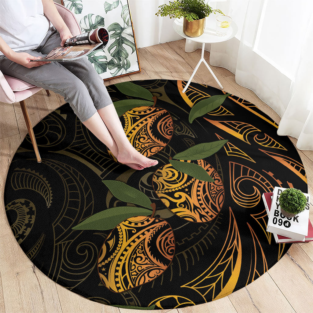 Hawaiian Mango Tribal Tattoo Round Carpet Gold Pacific Traditional Pattern