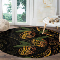 Hawaiian Mango Tribal Tattoo Round Carpet Gold Pacific Traditional Pattern