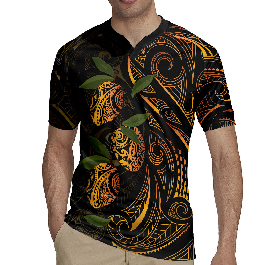 Hawaiian Mango Tribal Tattoo Rugby Jersey Gold Pacific Traditional Pattern