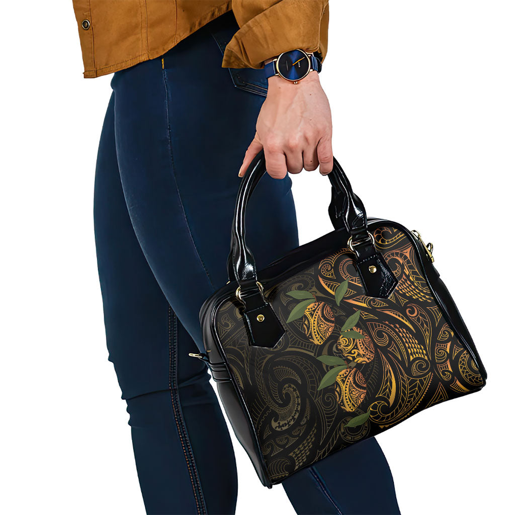 Hawaiian Mango Tribal Tattoo Shoulder Handbag Gold Pacific Traditional Pattern