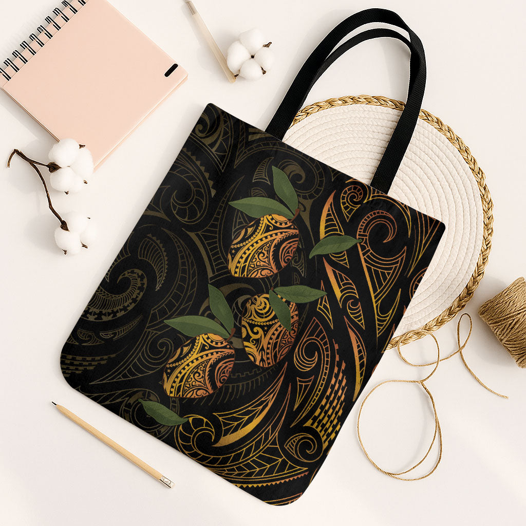 Hawaiian Mango Tribal Tattoo Tote Bag Gold Pacific Traditional Pattern