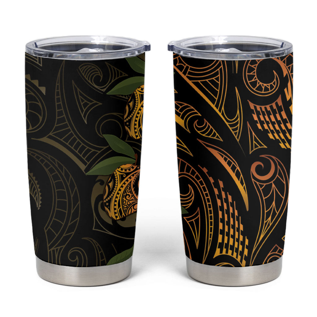 Hawaiian Mango Tribal Tattoo Tumbler Cup Gold Pacific Traditional Pattern