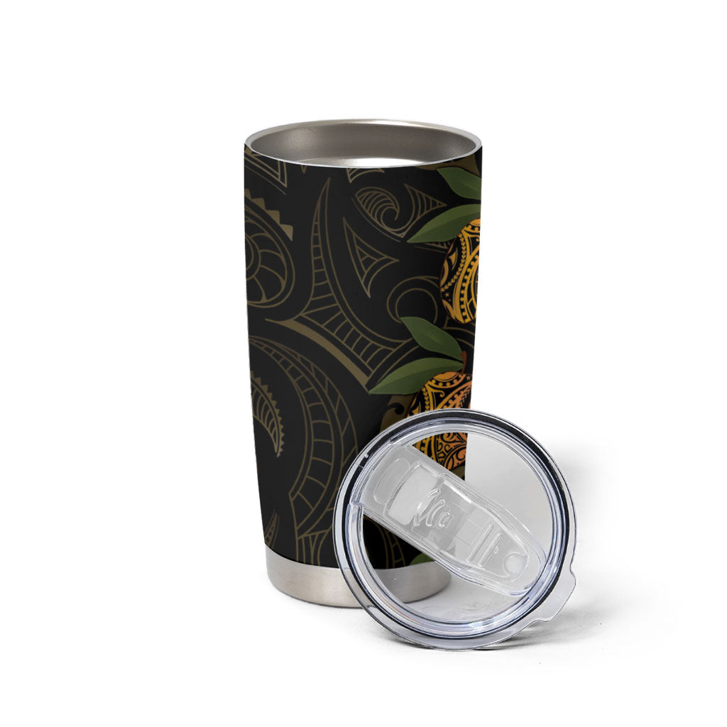 Hawaiian Mango Tribal Tattoo Tumbler Cup Gold Pacific Traditional Pattern