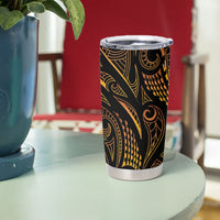 Hawaiian Mango Tribal Tattoo Tumbler Cup Gold Pacific Traditional Pattern