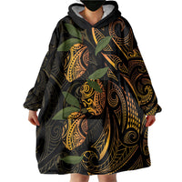 Hawaiian Mango Tribal Tattoo Wearable Blanket Hoodie Gold Pacific Traditional Pattern