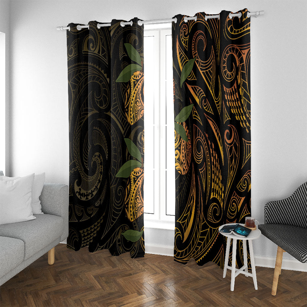 Hawaiian Mango Tribal Tattoo Window Curtain Gold Pacific Traditional Pattern