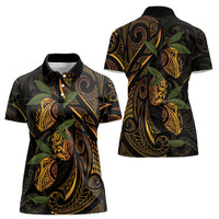Hawaiian Mango Tribal Tattoo Women Polo Shirt Gold Pacific Traditional Pattern