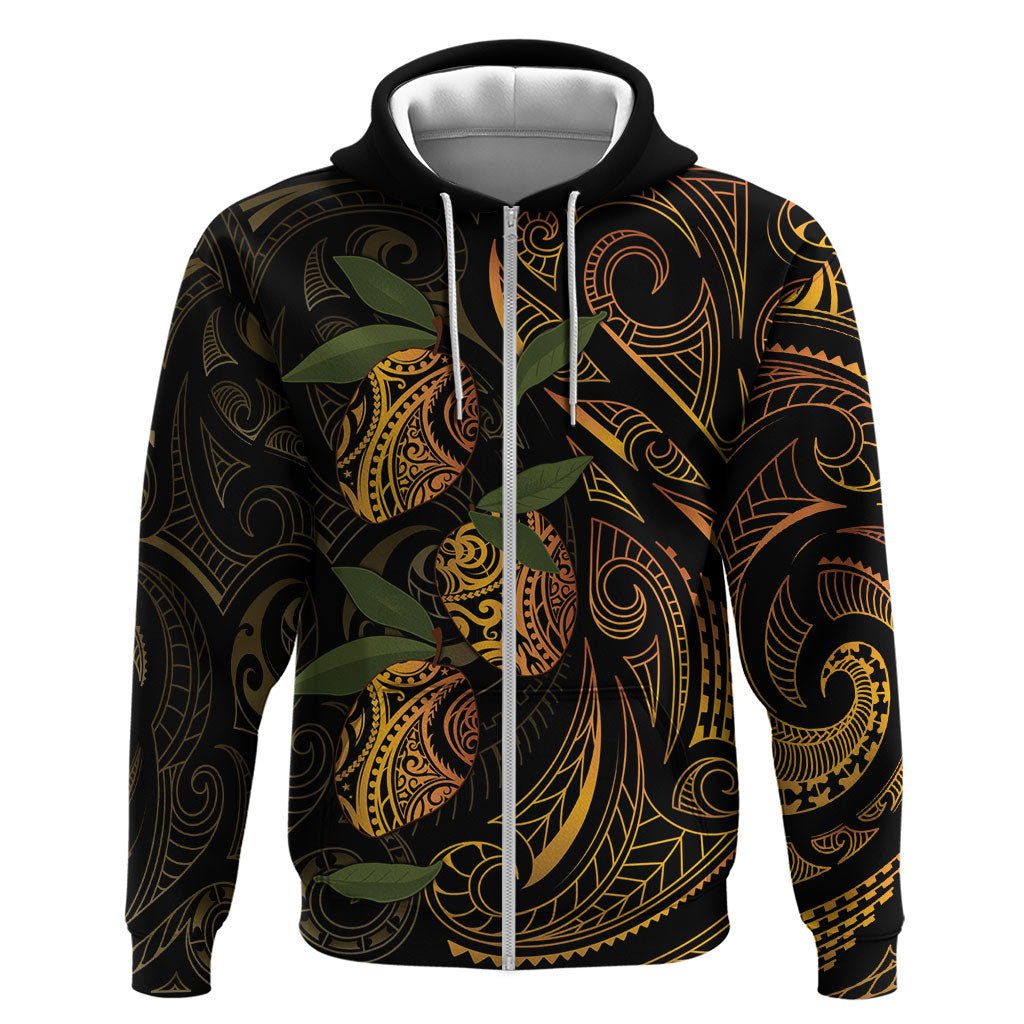 Hawaiian Mango Tribal Tattoo Zip Hoodie Gold Pacific Traditional Pattern