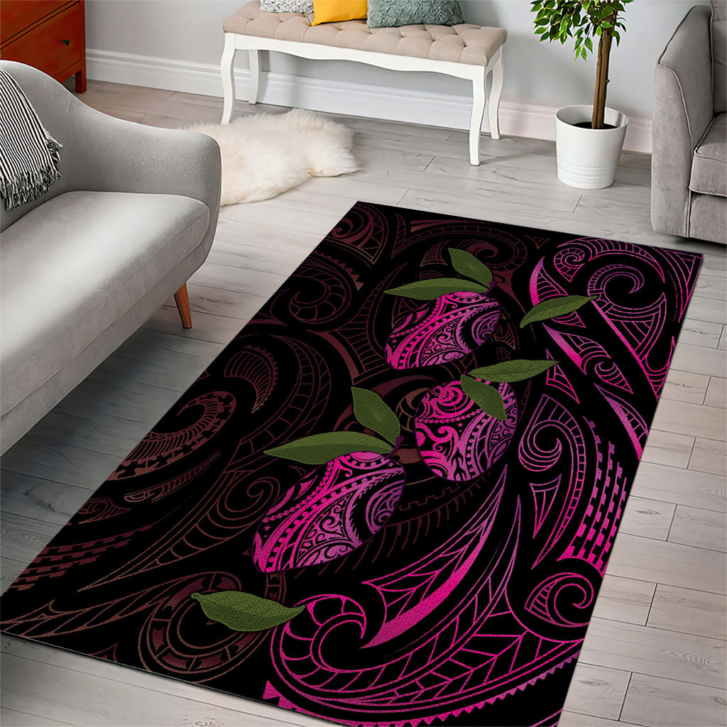 Hawaiian Mango Tribal Tattoo Area Rug Pink Pacific Traditional Pattern