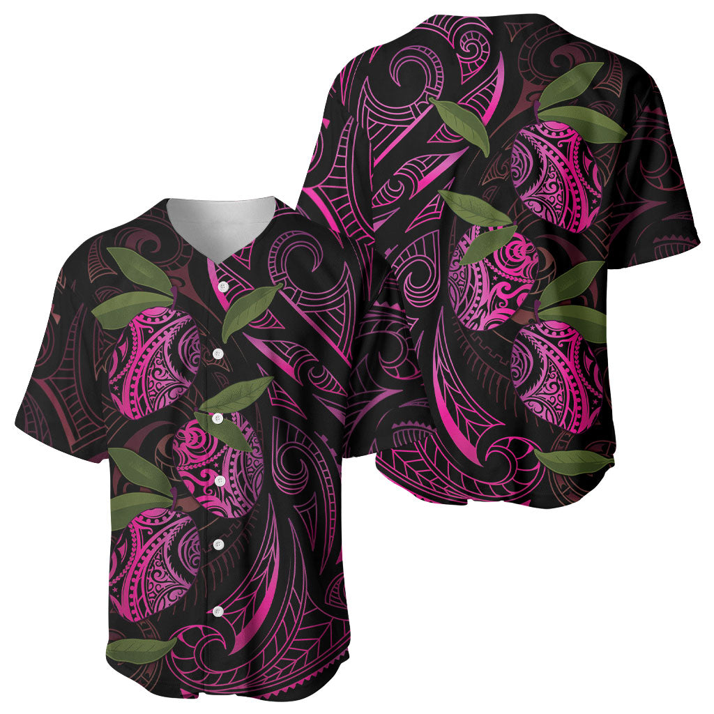 Hawaiian Mango Tribal Tattoo Baseball Jersey Pink Pacific Traditional Pattern