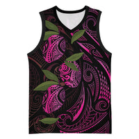 Hawaiian Mango Tribal Tattoo Basketball Jersey Pink Pacific Traditional Pattern