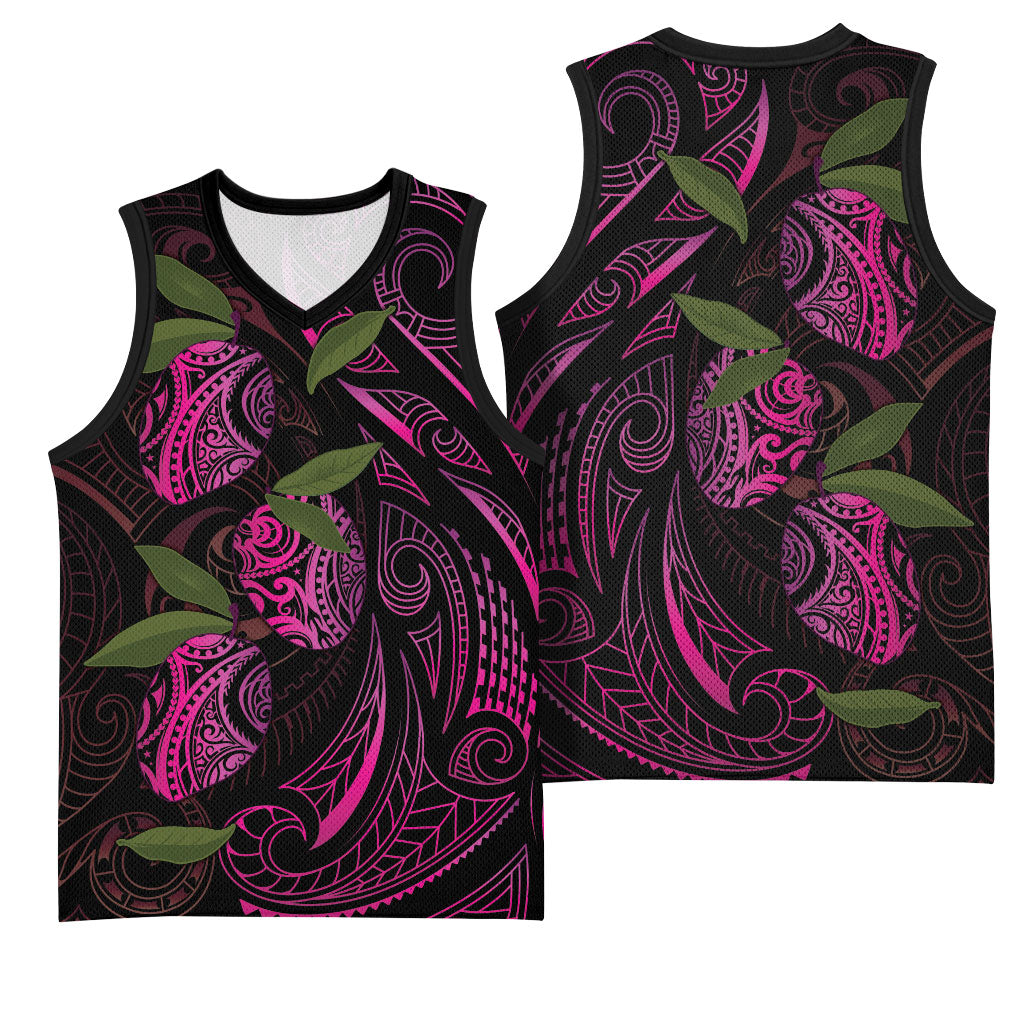 Hawaiian Mango Tribal Tattoo Basketball Jersey Pink Pacific Traditional Pattern