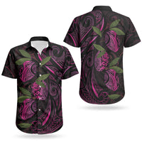 Hawaiian Mango Tribal Tattoo Couples Matching Long Sleeve Bodycon Dress and Hawaiian Shirt Pink Pacific Traditional Pattern
