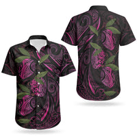 Hawaiian Mango Tribal Tattoo Couples Matching Off Shoulder Maxi Dress and Hawaiian Shirt Pink Pacific Traditional Pattern