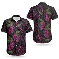 Hawaiian Mango Tribal Tattoo Couples Matching Short Sleeve Bodycon Dress and Hawaiian Shirt Pink Pacific Traditional Pattern