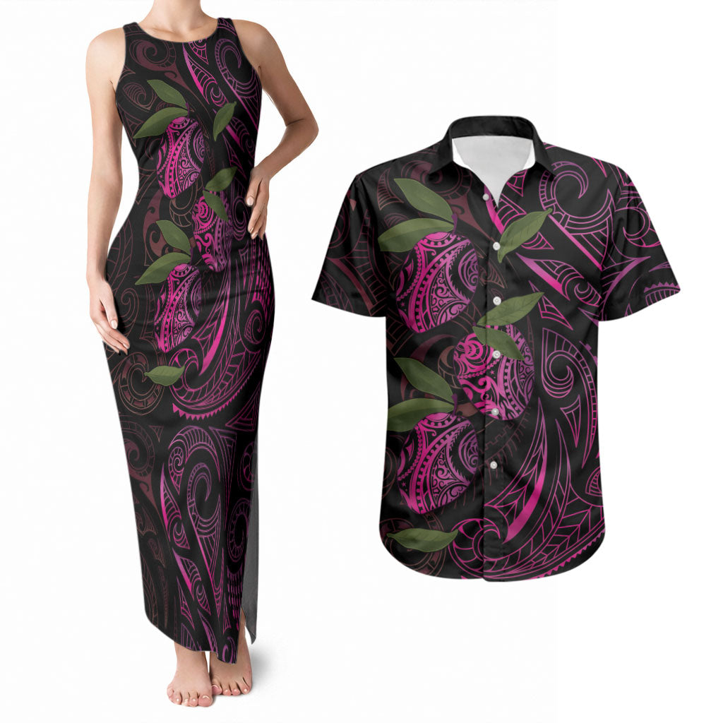 Hawaiian Mango Tribal Tattoo Couples Matching Tank Maxi Dress and Hawaiian Shirt Pink Pacific Traditional Pattern LT9 Pink - Polynesian Pride