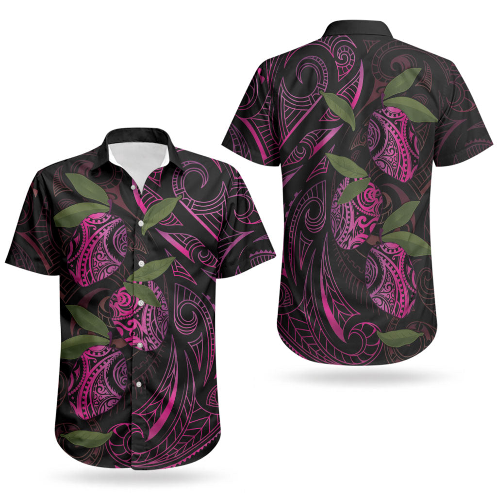 Hawaiian Mango Tribal Tattoo Couples Matching Tank Maxi Dress and Hawaiian Shirt Pink Pacific Traditional Pattern