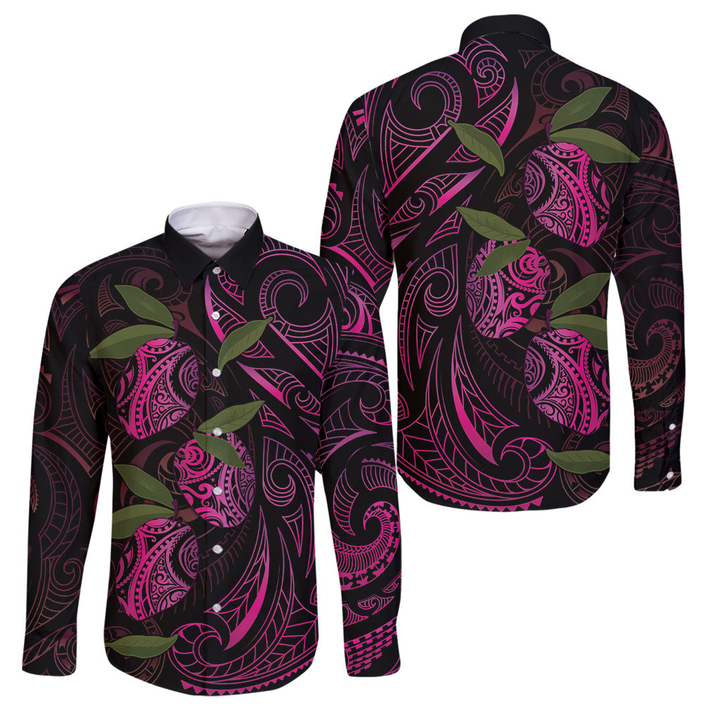 Hawaiian Mango Tribal Tattoo Family Matching Long Sleeve Bodycon Dress and Hawaiian Shirt Pink Pacific Traditional Pattern