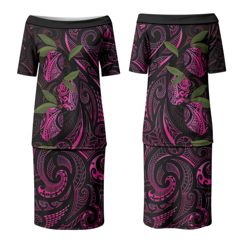 Hawaiian Mango Tribal Tattoo Family Matching Puletasi and Hawaiian Shirt Pink Pacific Traditional Pattern