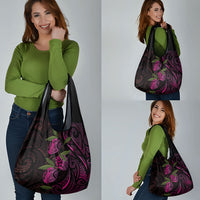 Hawaiian Mango Tribal Tattoo Grocery Bag Pink Pacific Traditional Pattern