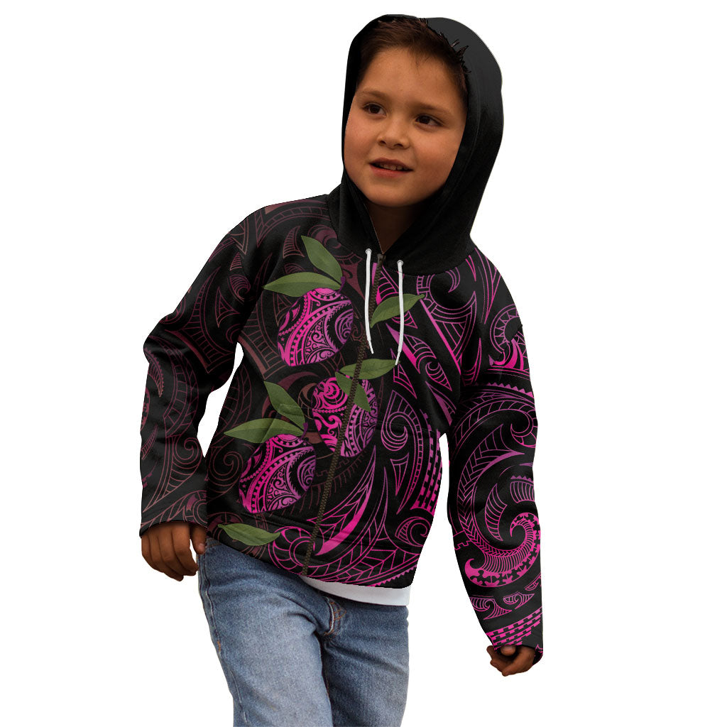 Hawaiian Mango Tribal Tattoo Kid Hoodie Pink Pacific Traditional Pattern