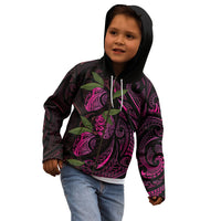Hawaiian Mango Tribal Tattoo Kid Hoodie Pink Pacific Traditional Pattern
