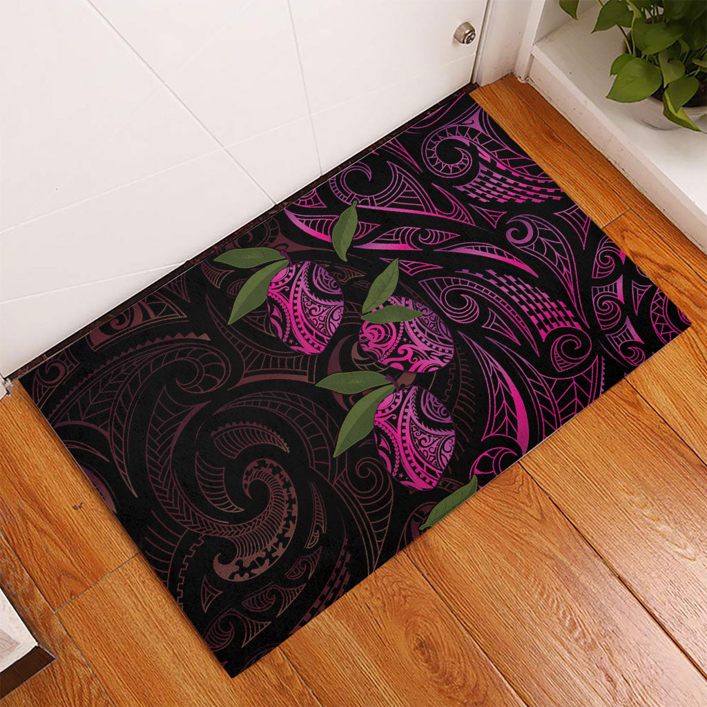 Hawaiian Mango Tribal Tattoo Rubber Doormat Pink Pacific Traditional Pattern