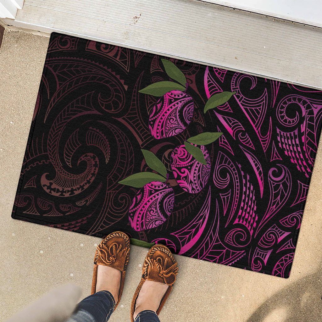 Hawaiian Mango Tribal Tattoo Rubber Doormat Pink Pacific Traditional Pattern