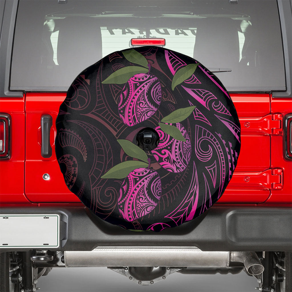 Hawaiian Mango Tribal Tattoo Spare Tire Cover Pink Pacific Traditional Pattern
