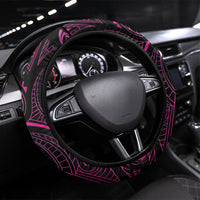 Hawaiian Mango Tribal Tattoo Steering Wheel Cover Pink Pacific Traditional Pattern