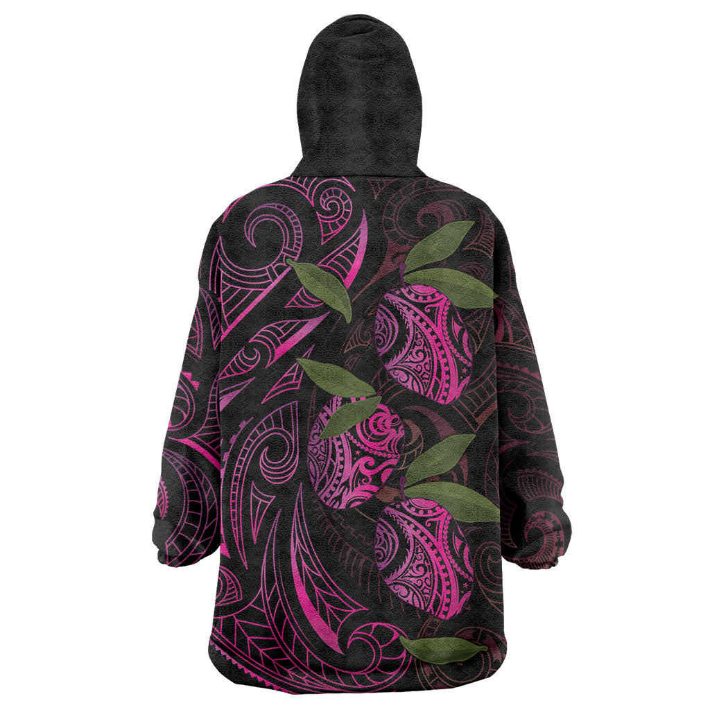 Hawaiian Mango Tribal Tattoo Wearable Blanket Hoodie Pink Pacific Traditional Pattern