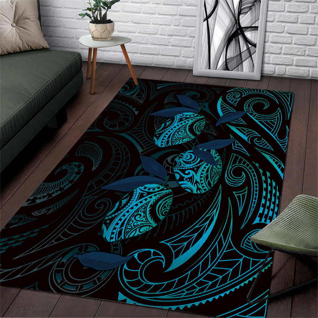 Hawaiian Mango Tribal Tattoo Area Rug Teal Pacific Traditional Pattern