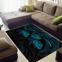 Hawaiian Mango Tribal Tattoo Area Rug Teal Pacific Traditional Pattern