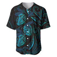 Hawaiian Mango Tribal Tattoo Baseball Jersey Teal Pacific Traditional Pattern
